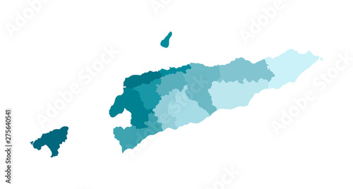Vector isolated illustration of simplified administrative map of East Timor (Timor-Leste). Borders of the regions. Colorful blue khaki silhouettes photo