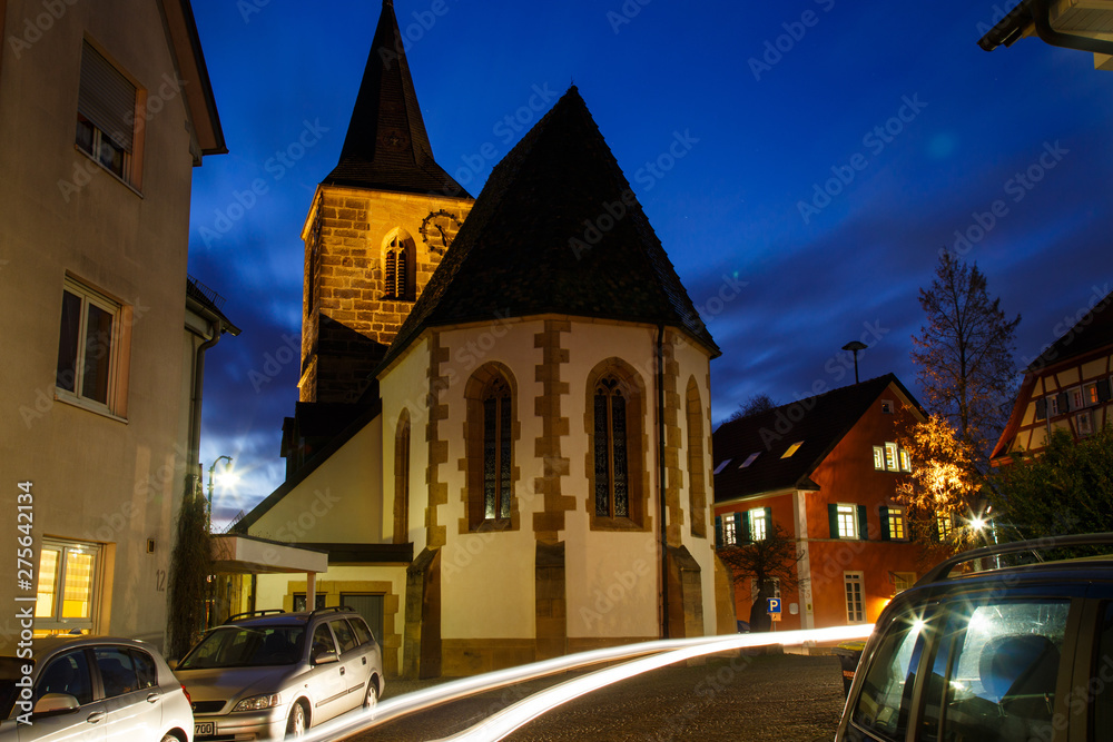 Ancient Church of Bonlanden, Germany by night 1