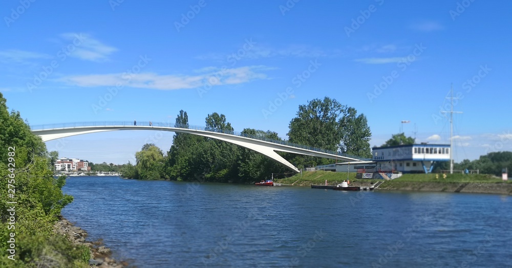 WIESBADEN-SCHIERSTEIN, GERMANY harbor Dyckerhoff bridge of Wiesbaden-Schierstein, Germany