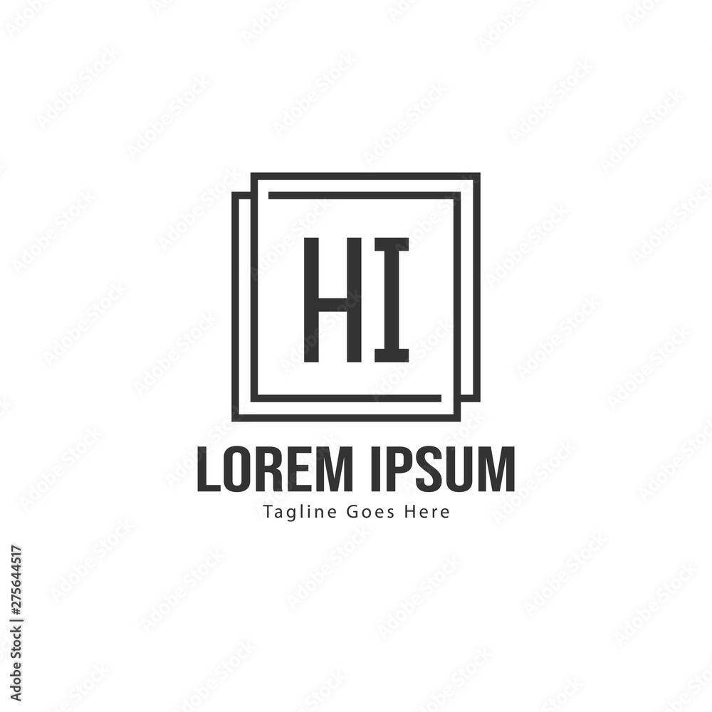 Initial HI logo template with modern frame. Minimalist HI letter logo vector illustration