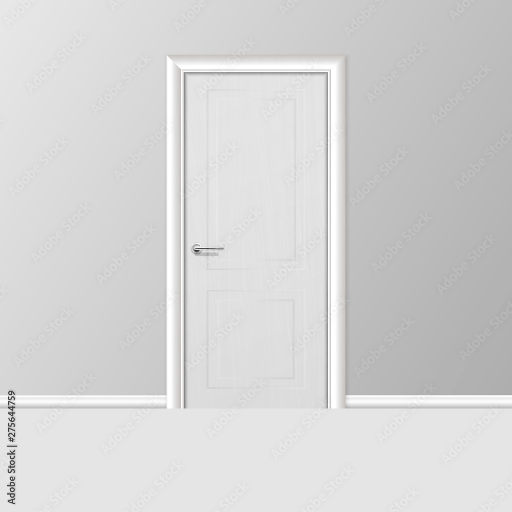 Vector Realistic 3d Simple Modern White Closed Door with Frame on Grey Wall  in the Empty Room. Interior Design Element. Design Template for Graphics  Stock Vector | Adobe Stock