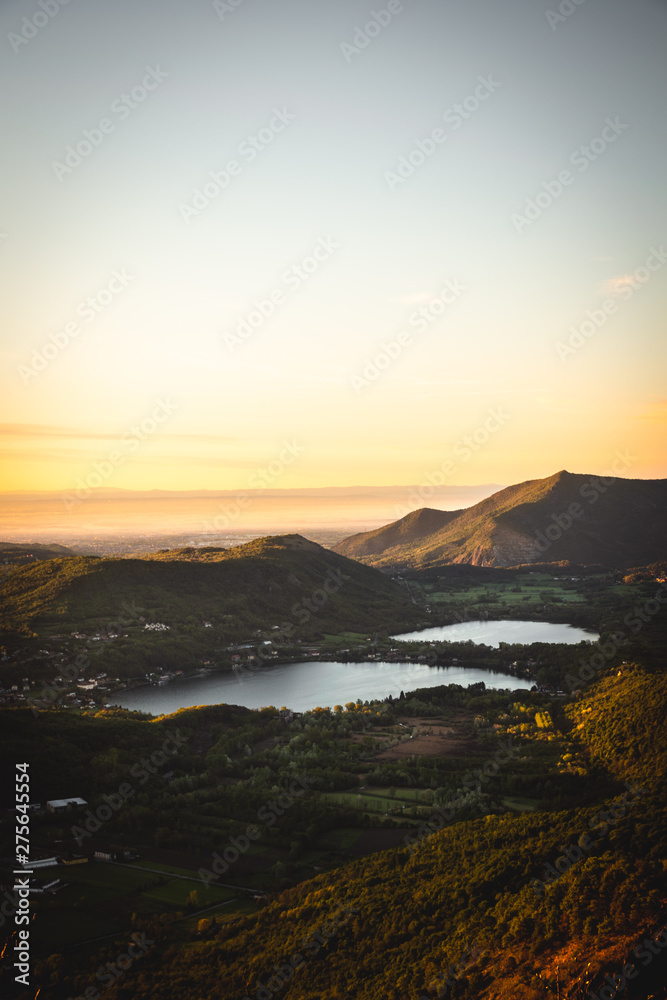 the lakes of avigliana near turin in the north of italy during the sunrise