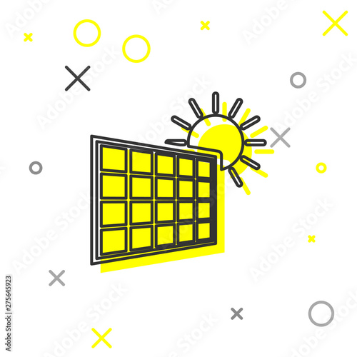 Grey Solar energy panel and sun line icon isolated on white background. Vector Illustration