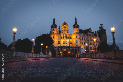 Castle of schwerin during the blue hour