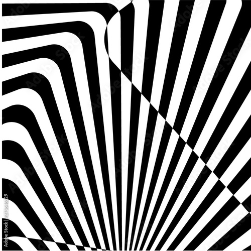 Abstract pattern of wavy black stripes. Distortion, analogue of optical illusion. Vector illustration