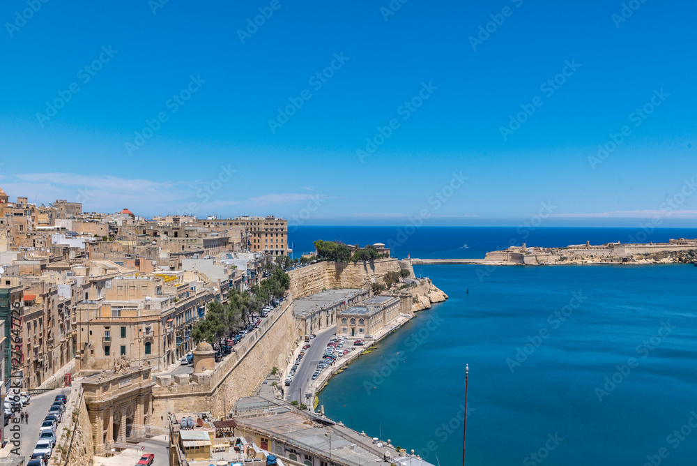 View of Upper Barrakka Gardens in La Valleta, Malta.