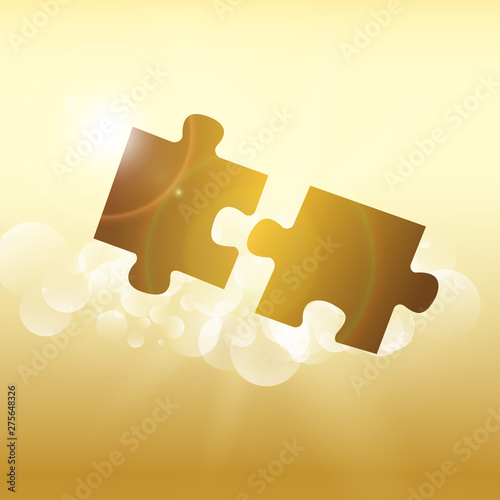 two hands trying to connect couple puzzle piece with sunset background. Jigsaw alone wooden puzzle against sun rays. one part of whole. symbol of association and connection. business strategy.