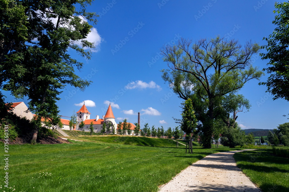 Renaissance Pisecne castle rebuilt from gothic fortress, Jindrichuv Hradec district, South Bohemian Region, Czech Republic, sunny summer day