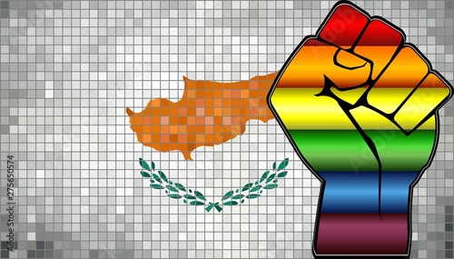 Shiny LGBT Protest Fist on a Cyprus Flag - Illustration,  Abstract Mosaic Cyprus and Gay flags
