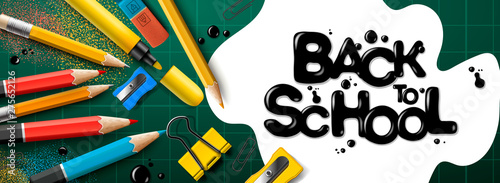 Back to school sale horizontal banner. First day of school, vector illustration.