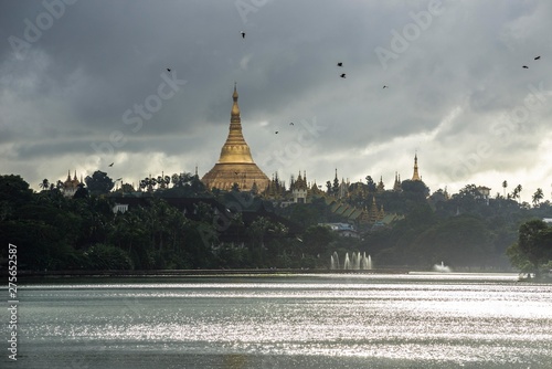 Golden main stupa, chedi, Shwedagon Pagoda, Kandawgyi Lake, Kandawgyi Nature Park, Yangon or Rangoon, Yangon Region, Myanmar, Asia photo