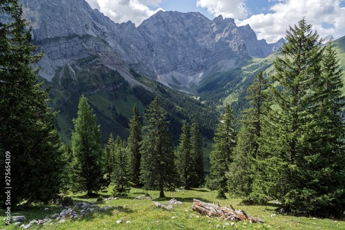 View to Binsalm, Laliderer Walls mountains, Karwendel, Tyrol, Austria, Europe photo