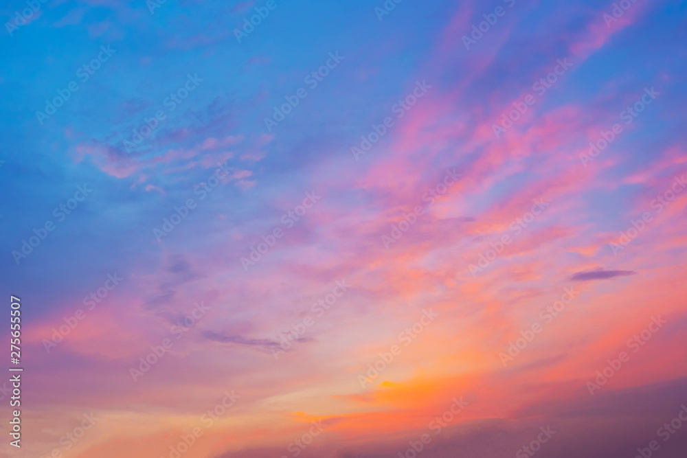 Beautiful sunset sky with clouds. Nature background.
