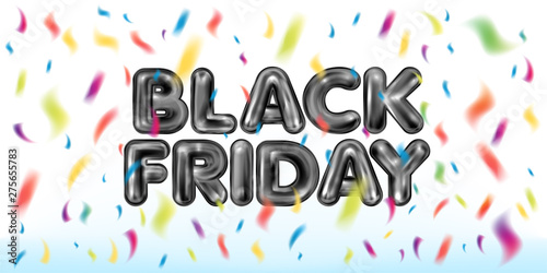 Black Friday black latex lettering with colored confetti
