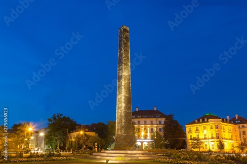 Karolinenplatz with obelisk at dusk, Munich, Bavaria, Germany, Europe photo