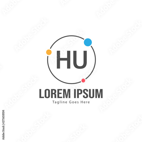 Initial HU logo template with modern frame. Minimalist HU letter logo vector illustration