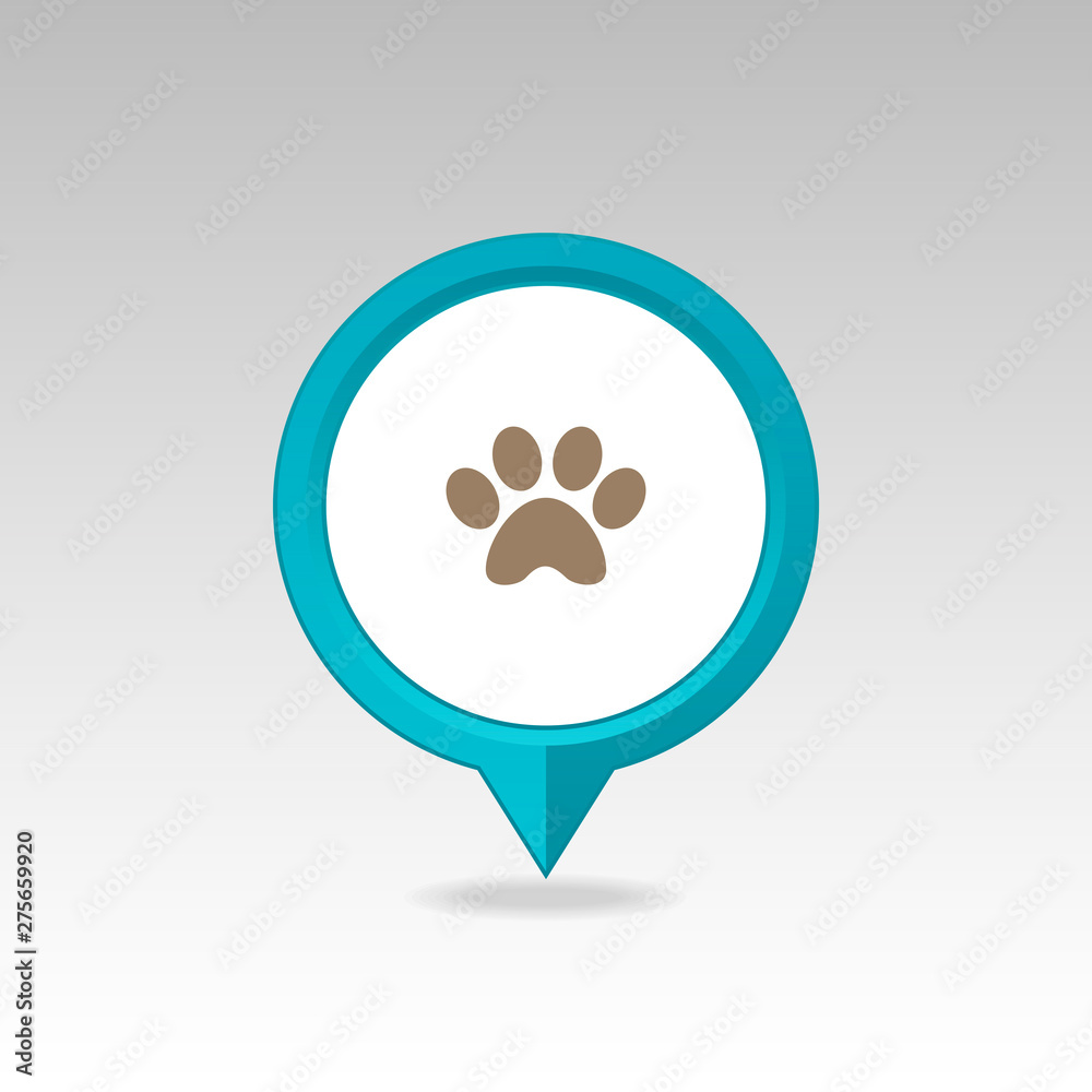 Dog paw pin map icon. Map pointer. Map markers