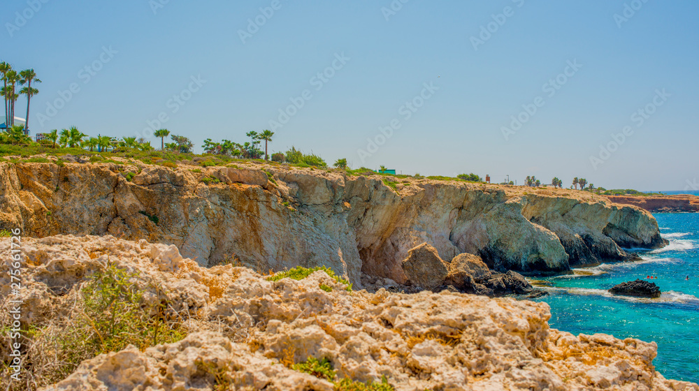  unreal blue and clear sea and rocks off the coast of Ayia Napa, Cyprus