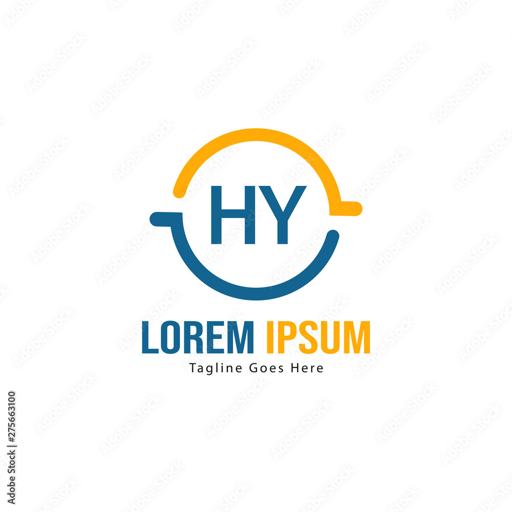 Initial HY logo template with modern frame. Minimalist HY letter logo vector illustration