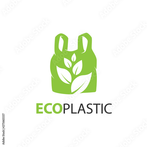 Plastic bag with leaf icon vector logo for biodegradable