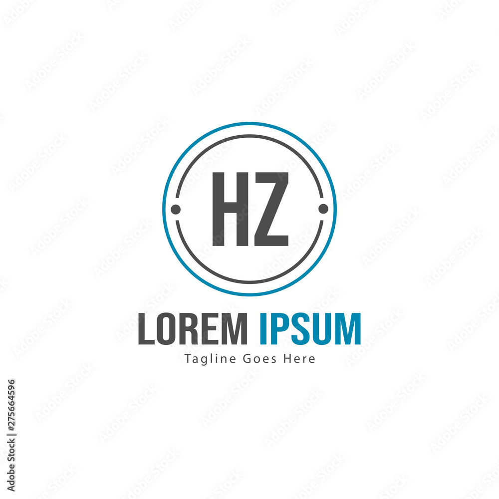 Initial HZ logo template with modern frame. Minimalist HZ letter logo vector illustration