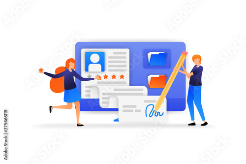 people approve new employee registration application. signature for a new agreement with a good five star rating. vector illustration concept for landing page, web, ui, banner, flyer, poster, template