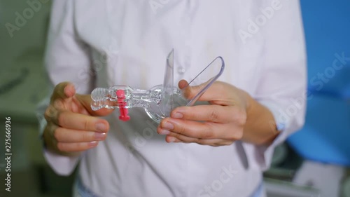 Medical instrument Vaginal speculum according to Cuzco, bivalve, vaginoscope. Gynecological health of the woman.