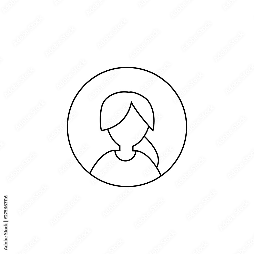 Outline female avatar icon. Woman symbol. Simple vector