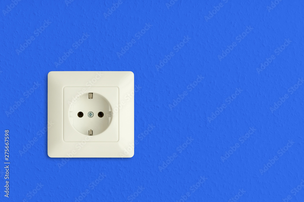 Εκτύπωση καμβά electrical power socket on blue wall, european standard