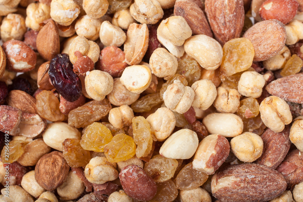 background of mixed nuts and raisins background of mixed nuts and raisins