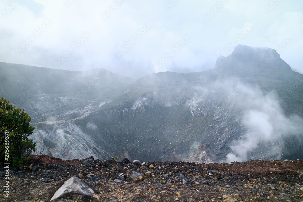 Active crater on Mount Gede (Gunung Gede) in West Java, Indonesia.