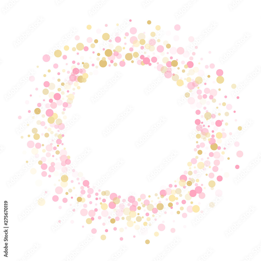 Rose gold confetti circle decoration for wedding invitation card. Holiday vector decor. Rose gold confetti circle decoration for wedding invitation card. Holiday vector decor.