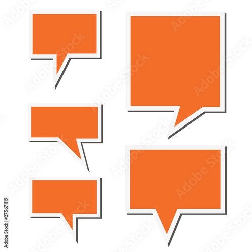 Set of orange speech sticker bubbles. Vector illustration.