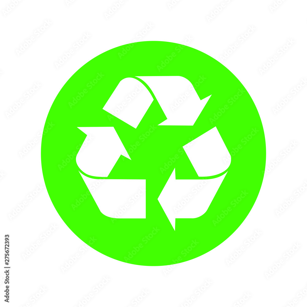 Recycled icon in circle isolated on white background. Symbol recycled element for website, app or infographics. Sign flat design. Vector illustration Recycled icon in circle isolated on white background. Symbol recycled element for website, app or infographics. Sign flat design. Vector illustration