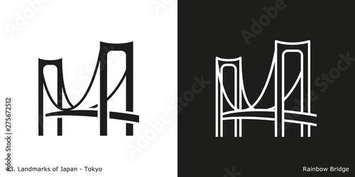 Tokyo: Rainbow Bridge. Outline and glyph style icons of the famous landmark from Japan.