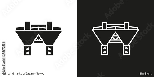 Tokyo: Big-Sight. Outline and glyph style icons of the famous landmark from Japan.