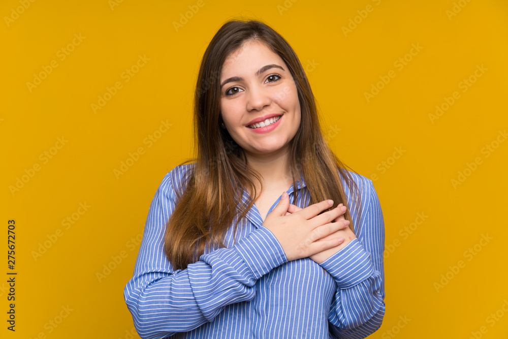 Young girl with striped shirt in love Young girl with striped shirt in love
