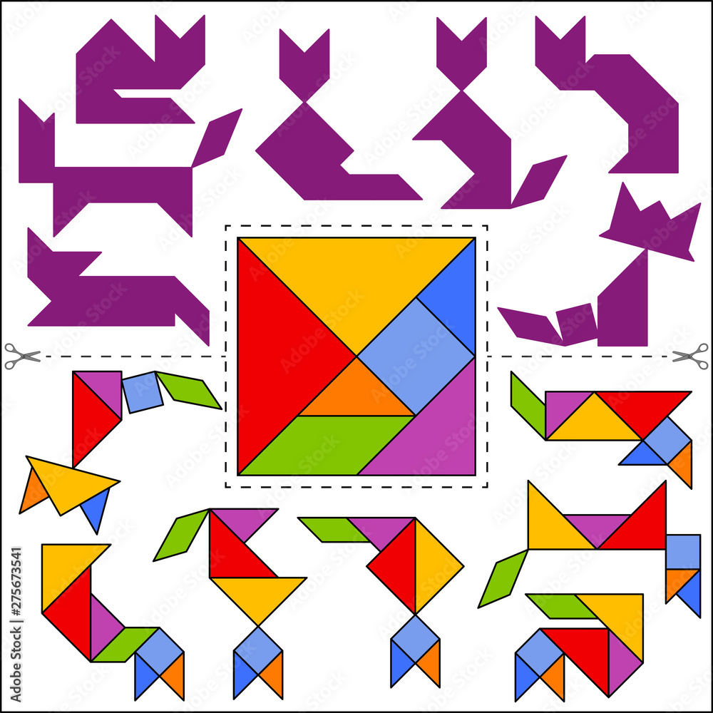 Tangram Sitting Cat Shape and Solution