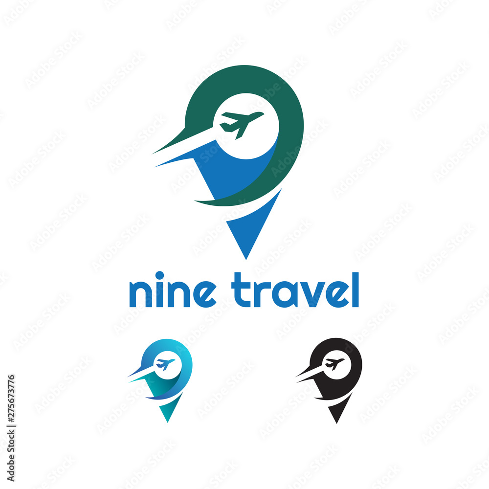 travel logo flat style with plane inside location sign travel logo flat style with plane inside location sign