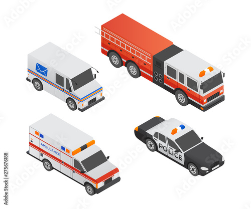 Special transport vehicles - modern vector isometric colorful elements