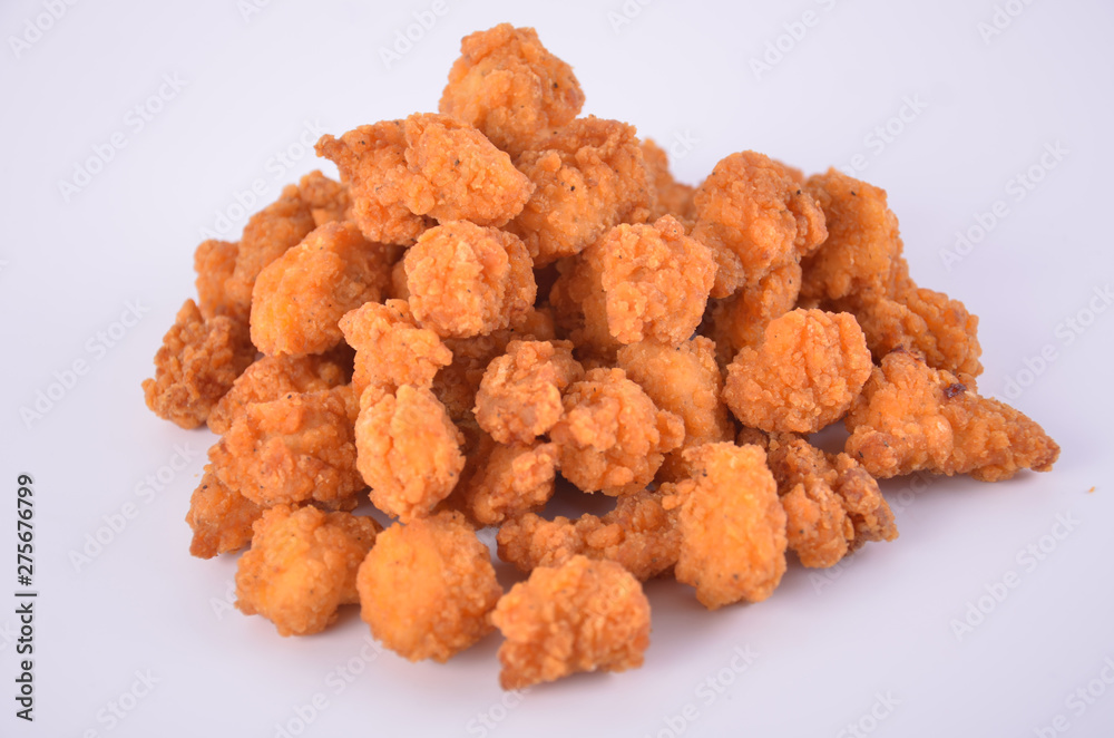 Pop chicken fried on a white background Pop chicken fried on a white background