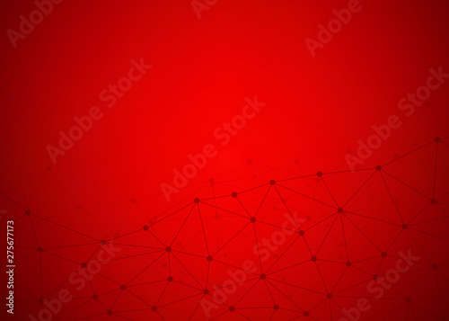 Abstract red background with connecting dots and lines. Data and technology graphic design. Network connection concept