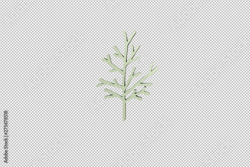 3D illustration of Tree, light green color with transparent background.