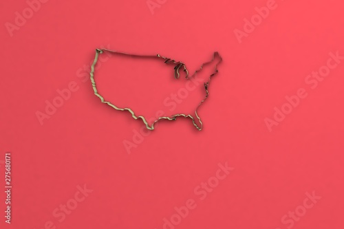 3D illustration of Usa, green color with red background.