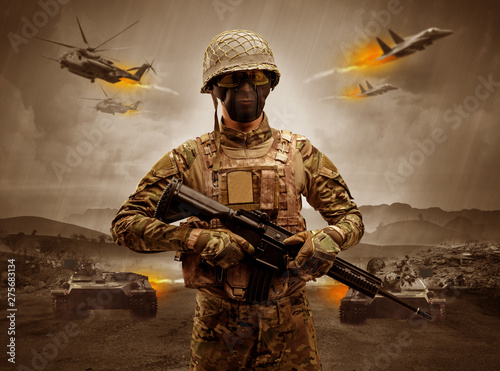 Armed soldier with sniper i...