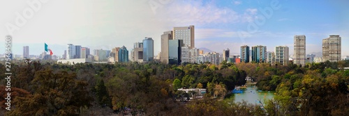 Mexico City downtown sky view panoramic. Building on and chapultepec lake during the day.