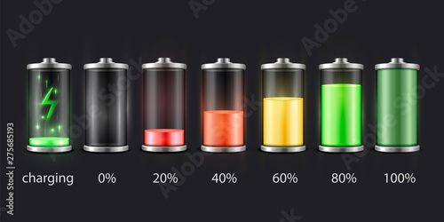 Battery charge status set, accumulator indicator image