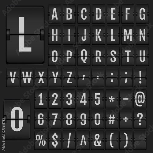 Realistic flip alphabet and numbers.