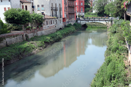 Retrone river in Vicenza City in Italy and the Saint Paul Bridge