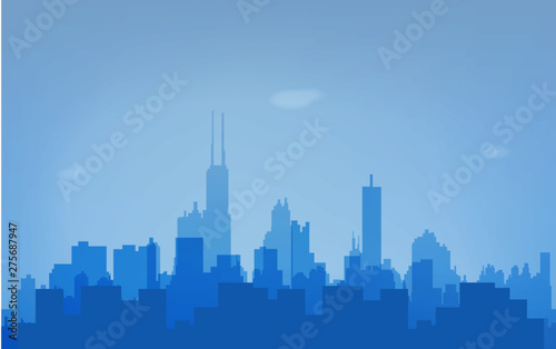 Vector illustration of blue city silhouette